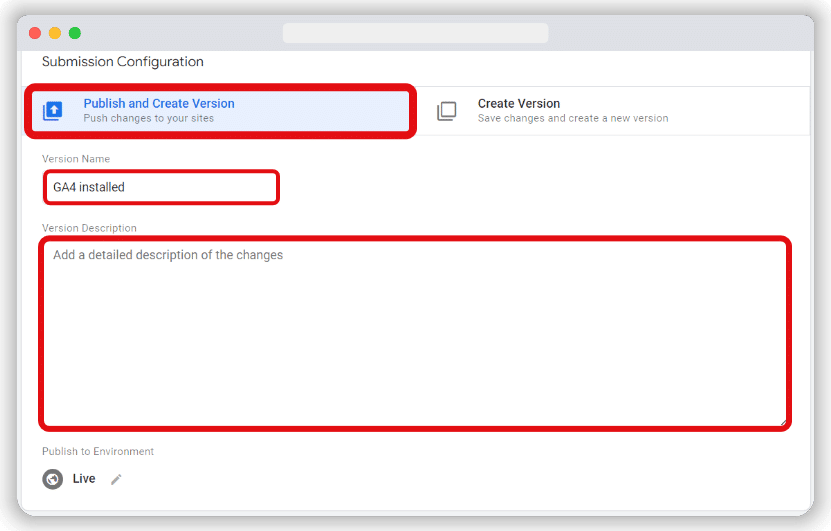 Submit window of gtm to publish the new tags