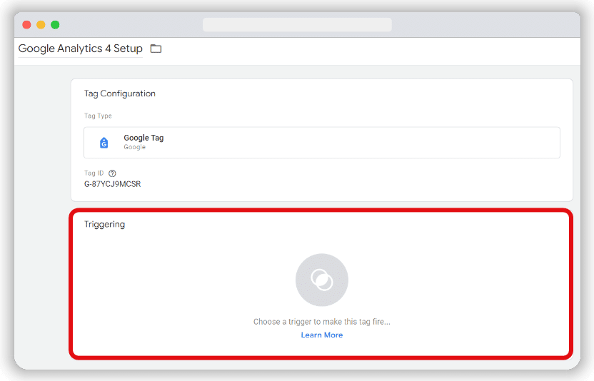 “Triggering” panel highlighted in a tag set up window