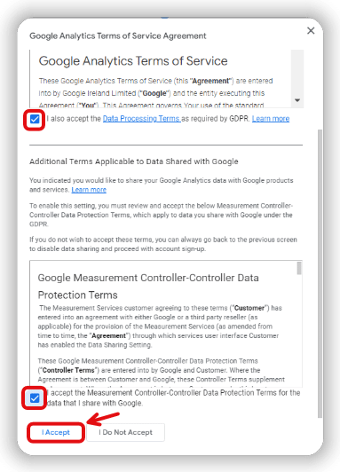 accepting the terms of service of google analytics 4