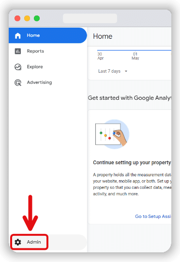 admin section of a google analytics 4 account