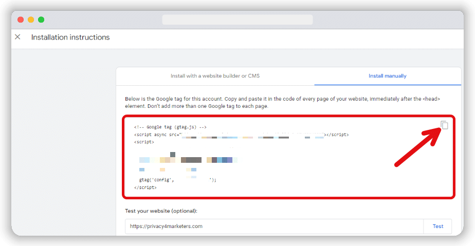 code snippet to manually install google analytics 4 to a website