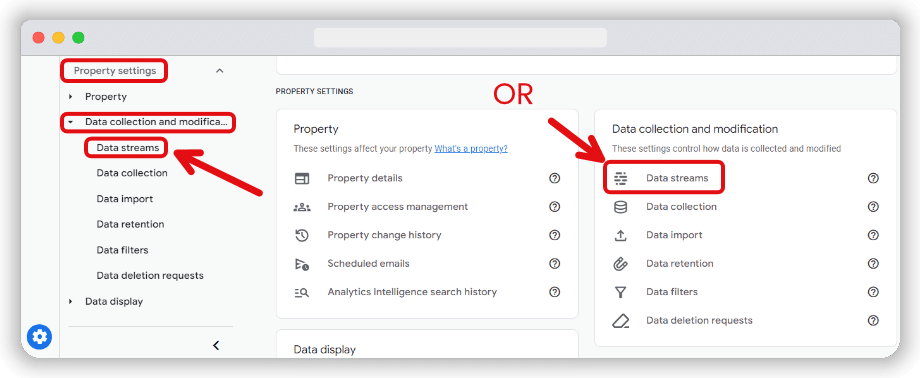 data streams inside the property setting of google analytics 4