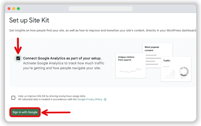 setting up google site kit for wordpress