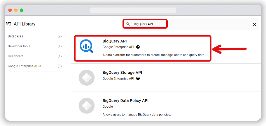 Enable the API to link google analytics 4 with bigquery