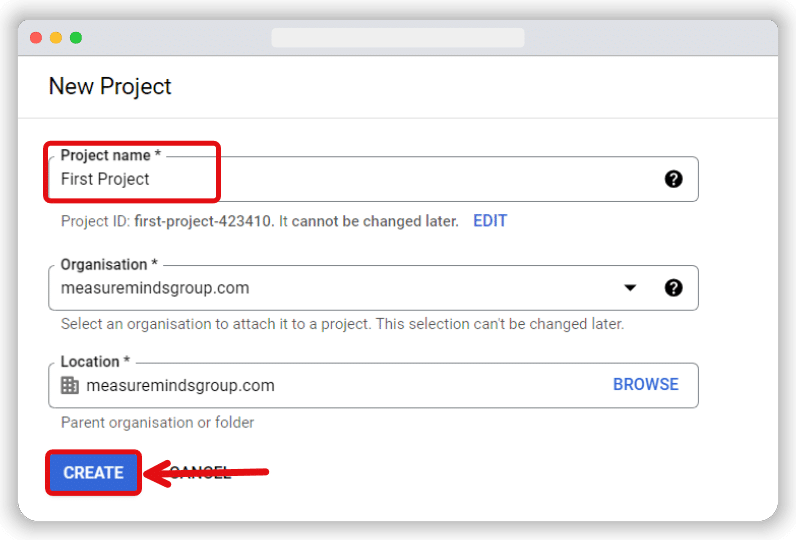 Name your project in bigquery