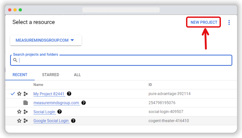 Pop up window to create a new project in bigquery