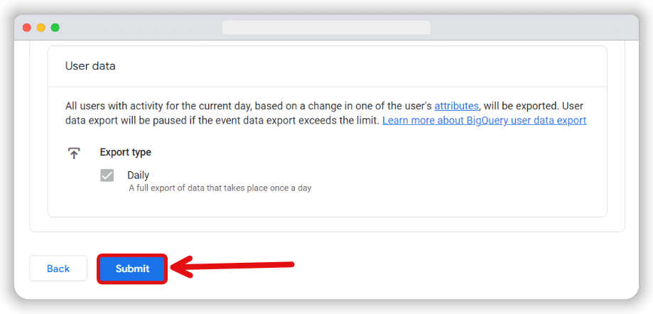 Submit button to submit the changes for bigquery project