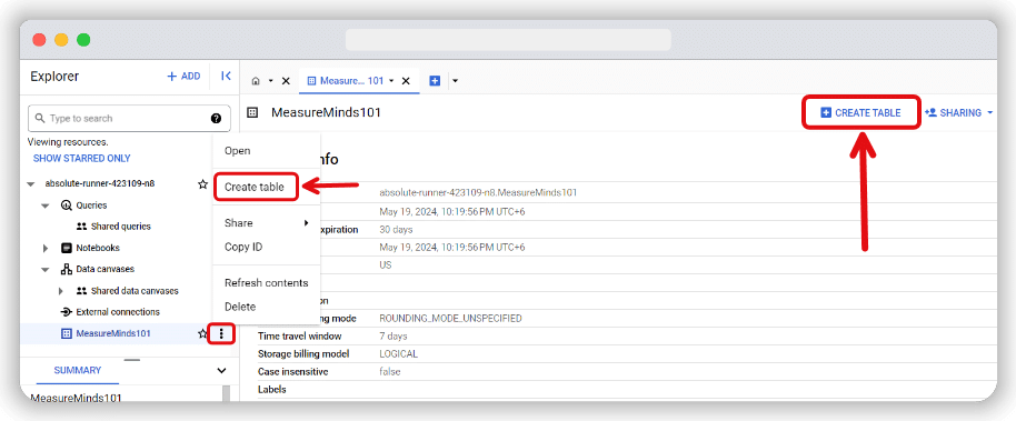 Ways to create a bigquery table