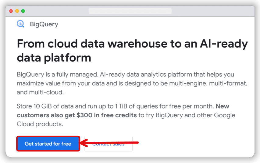 bigquery account creation page