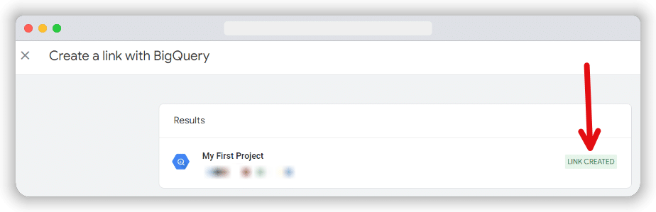 pop up message after successfully connecting ga4 with bigquery