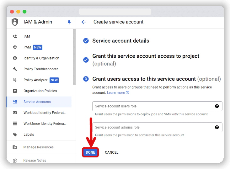 service account permissions