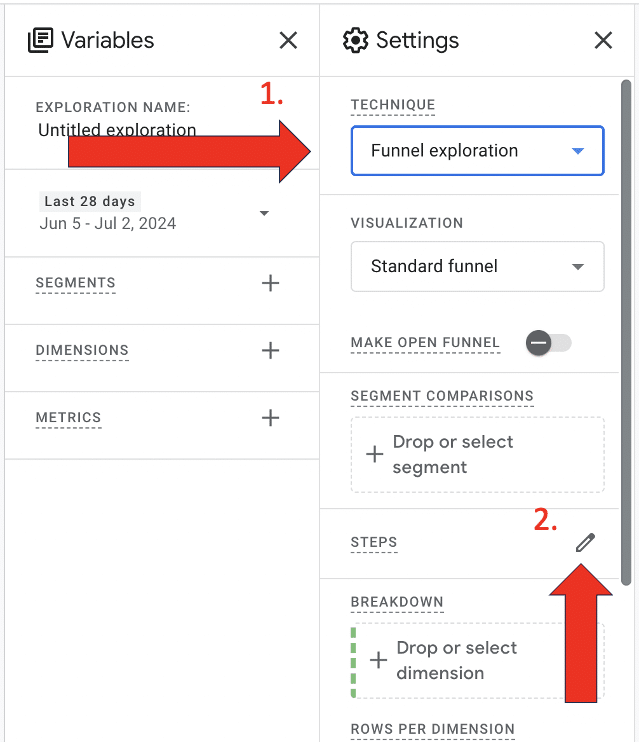 Choosing funnel exploration as the technique for a blank exploration report