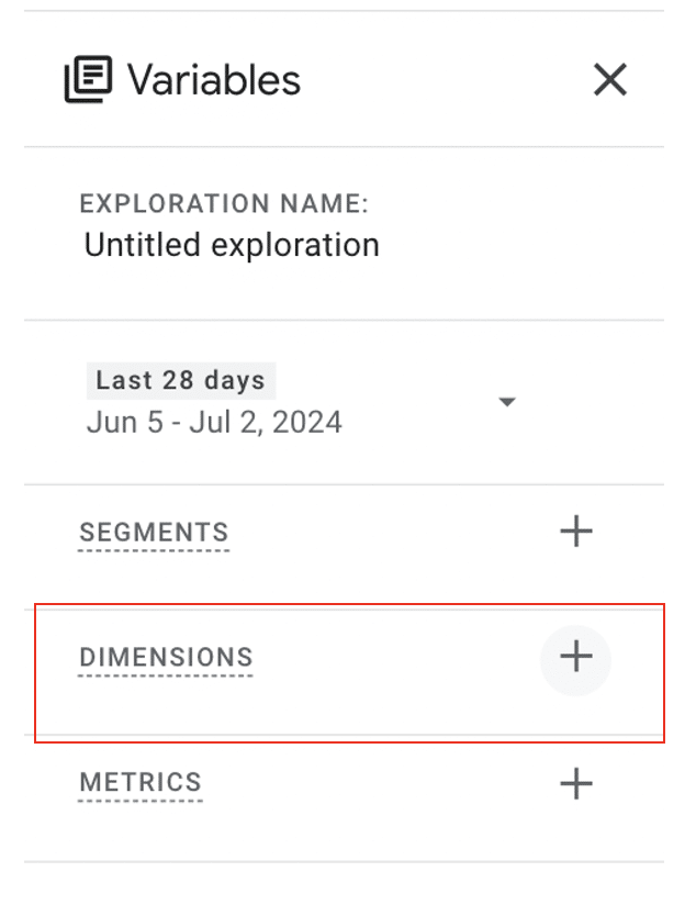 Dimension section of a exploration report highlighted