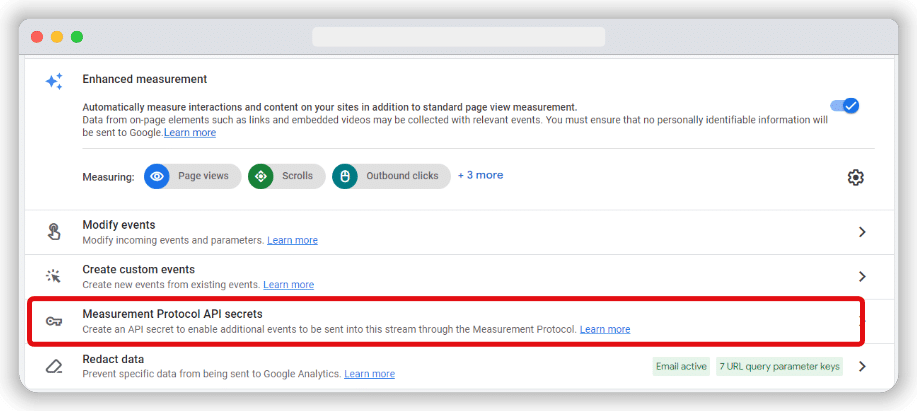 measurement protocol API secrets in google analytics 4