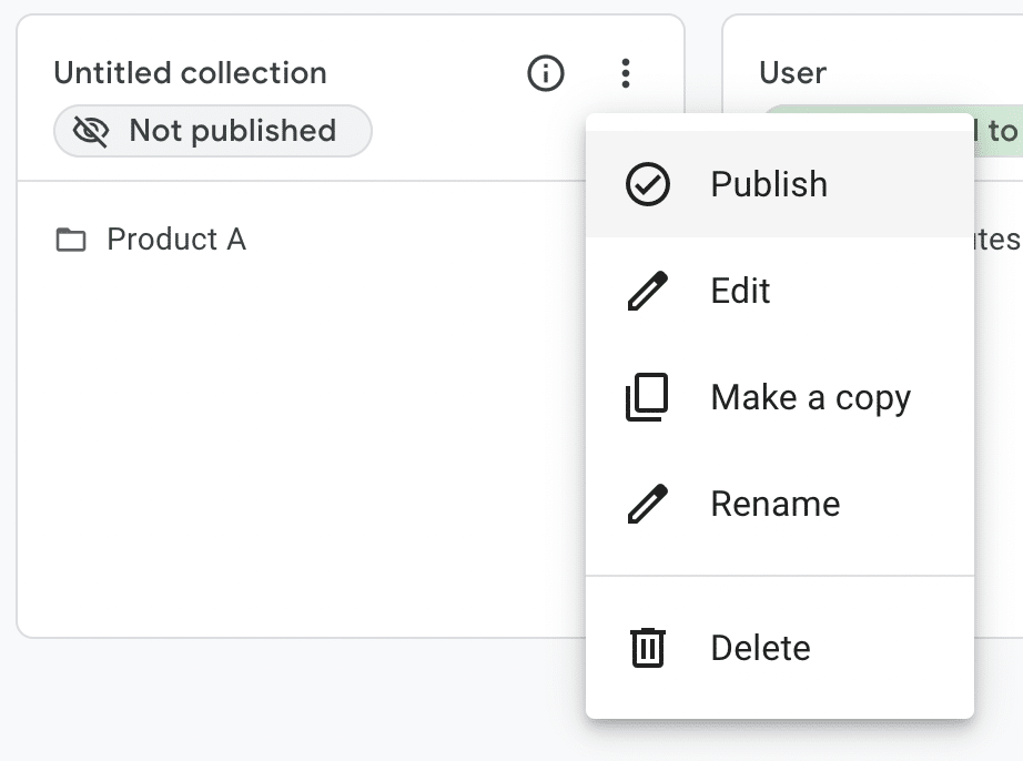 publish button highlighted for a newly created collection