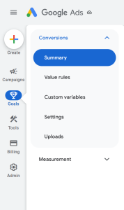 screenshot showing google ads goals