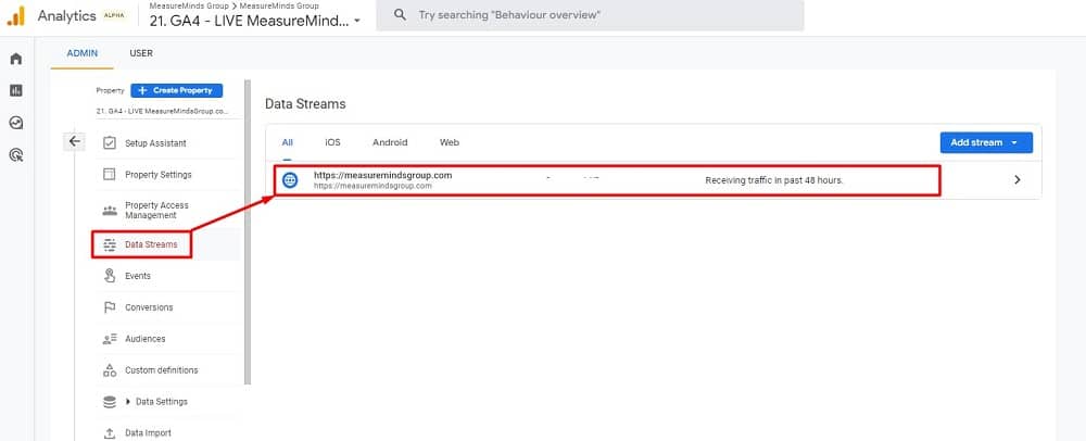 Choosing the data stream to change the cookie duration.