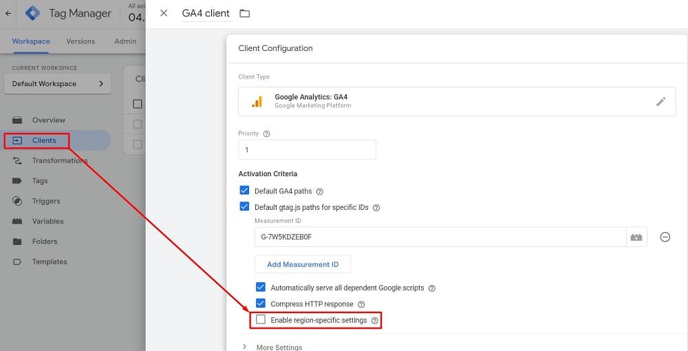 enabling region-specific settings in ga4 client