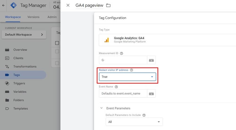 redacting visitor ip address in gtm