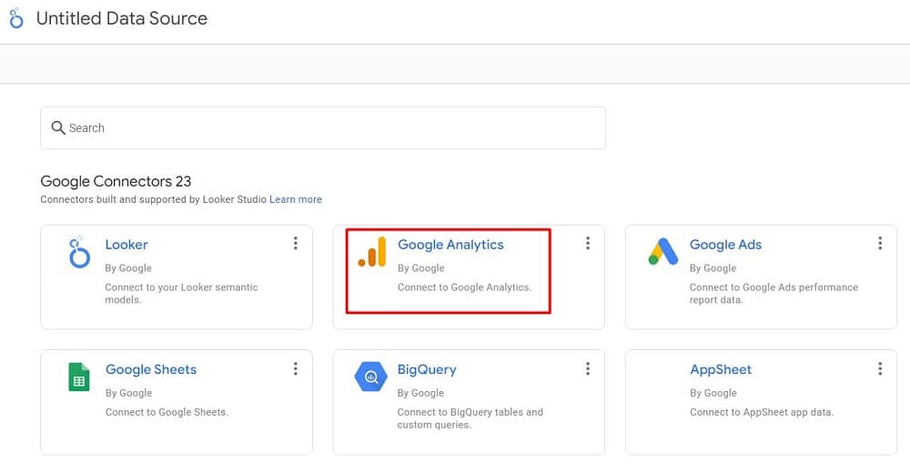 available Google Connectors in Looker Studio