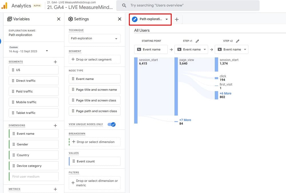 Path exploration in GA4