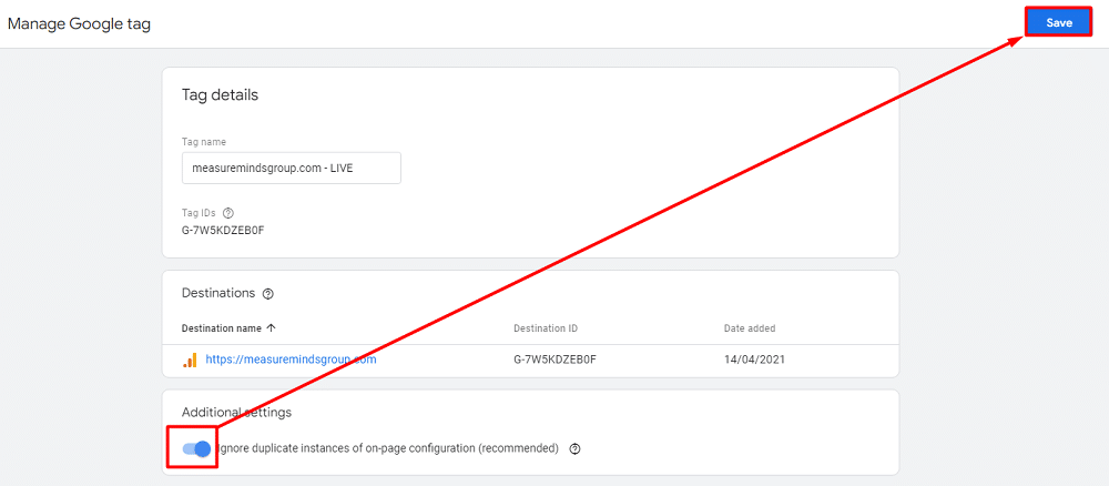 On-Page Configuration save