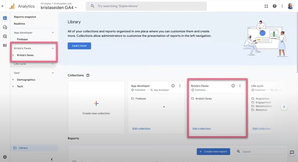 Collection in Report library of a GA4 account