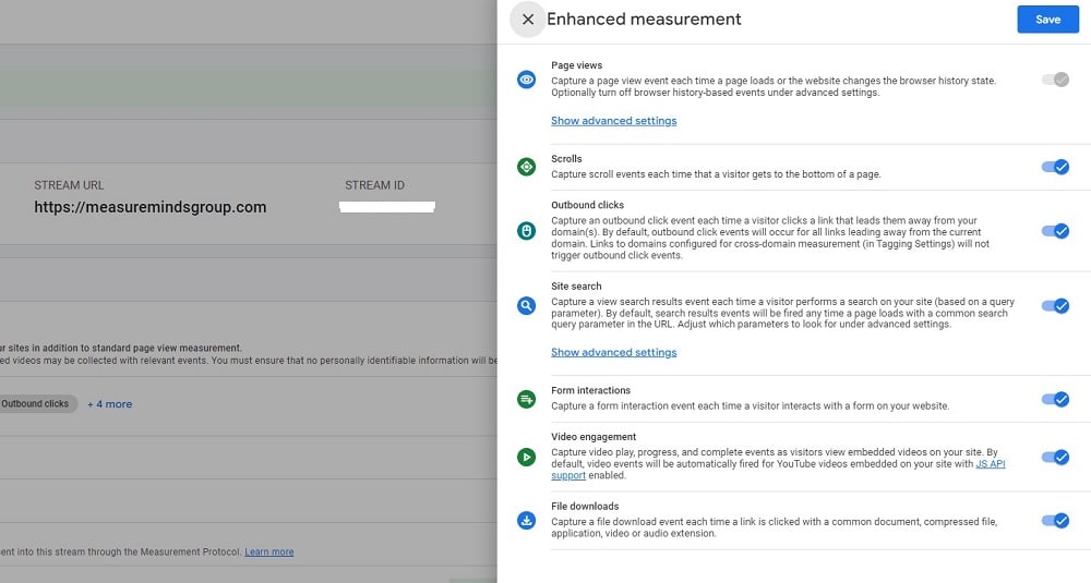 Enhanced mesurement options in GA4