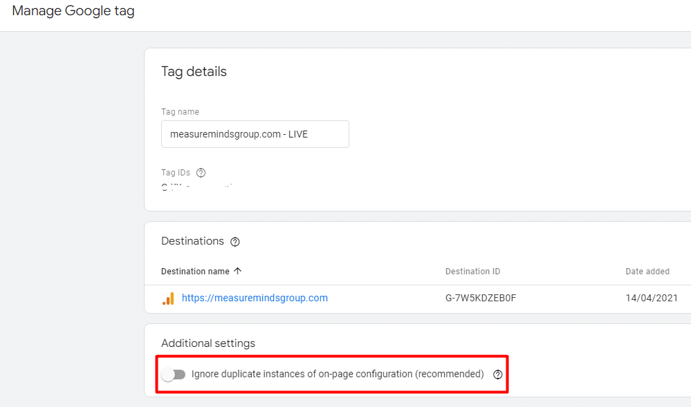 Ignore Duplicate Instances of On-Page Configuration