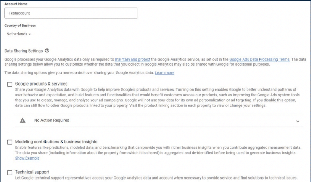 Data Sharing settings in GA4
