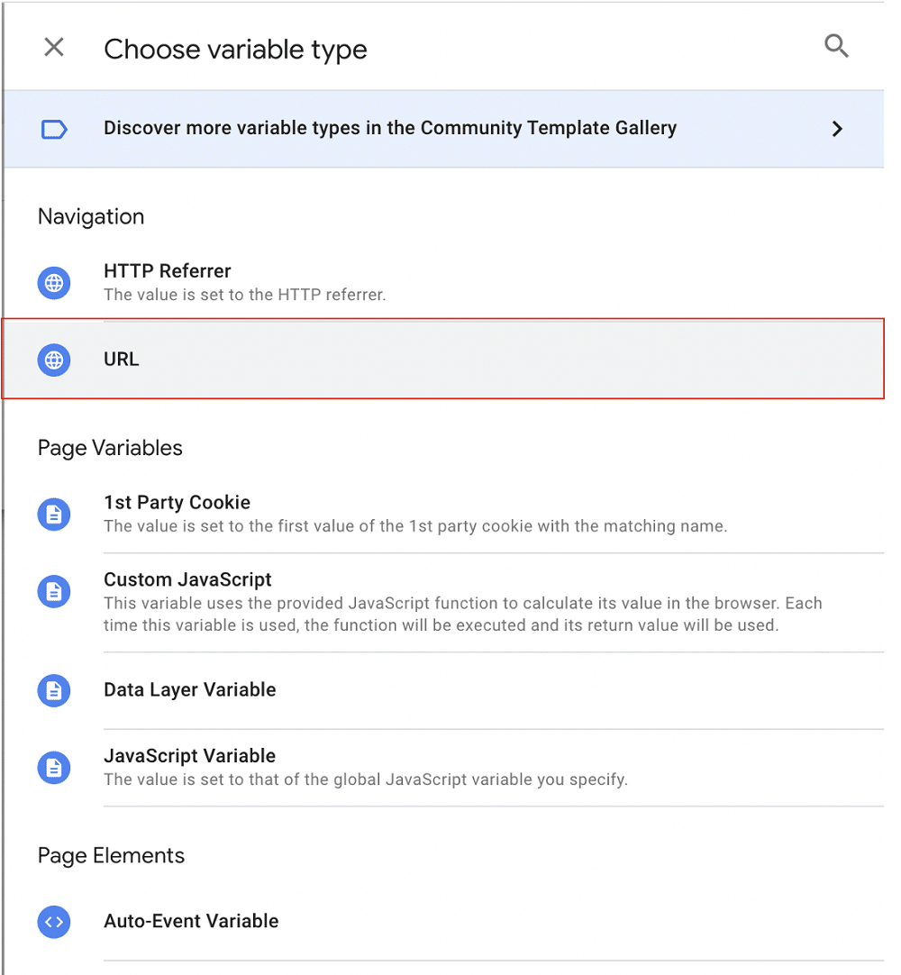  choosing the variable type from the navigation variable list