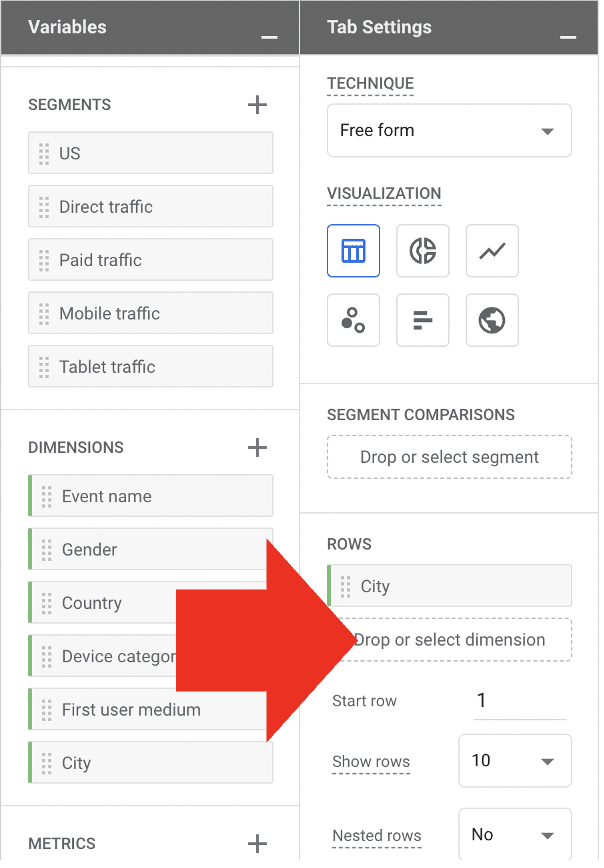 Options to tweak Free form exploration report