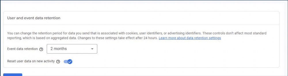 data retention setting in GA4