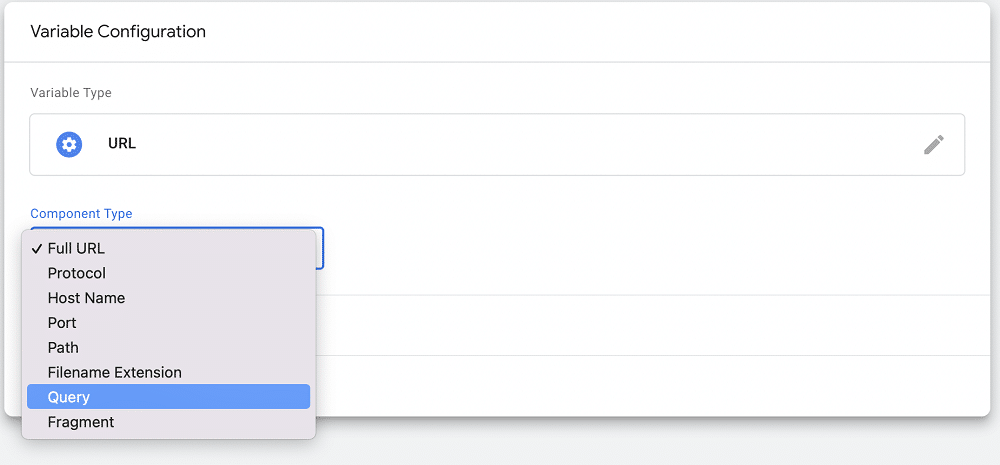 Component type drop-down in variable configuration setting