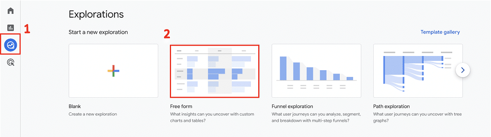 Steps to start building a new Free form Explorations report