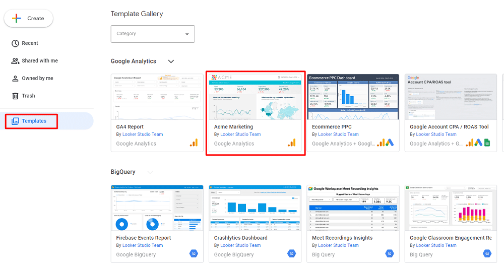 templates in looker studio