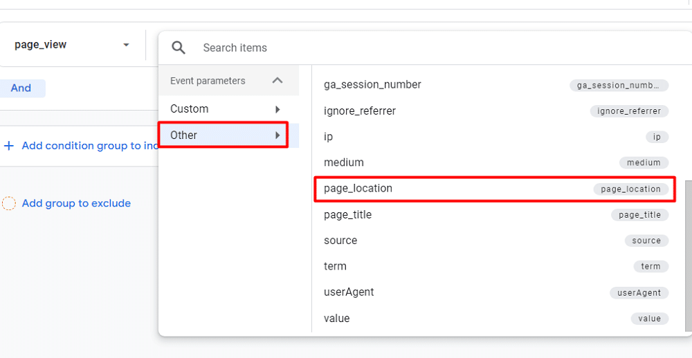 page location as the paramaters