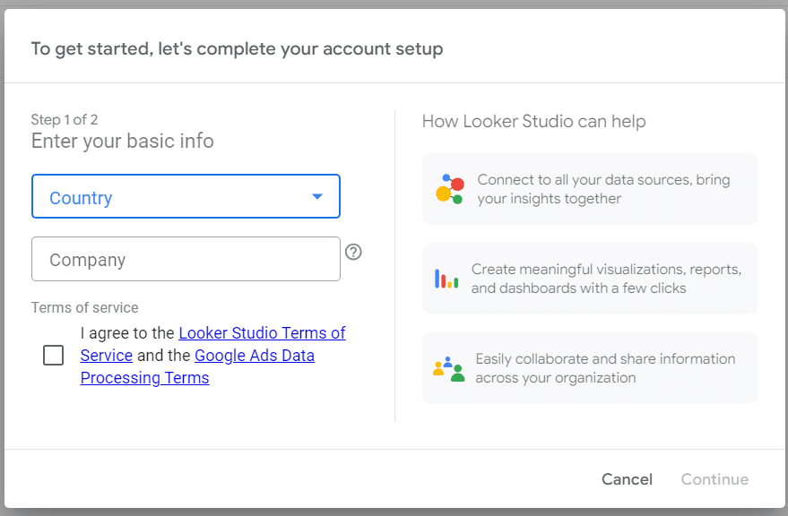 Basic question to complete your looker studio setup