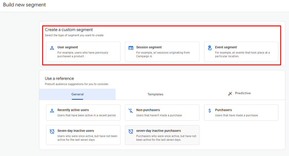 Custom segment creation page