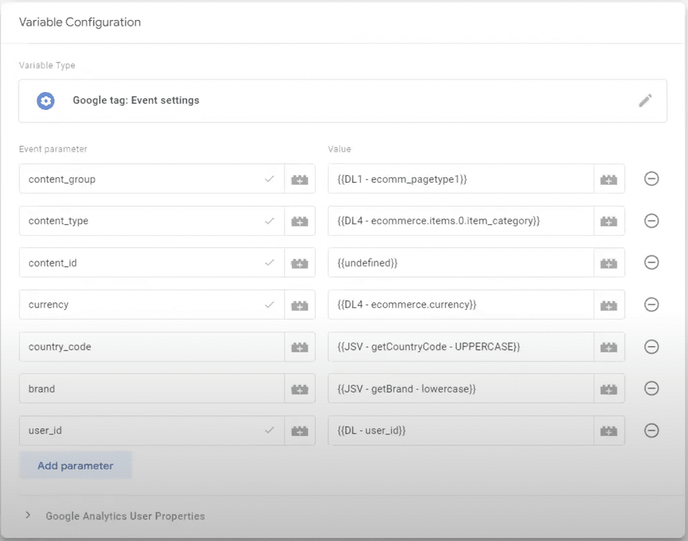 Google tag event setting