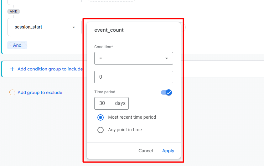 "event_count" parameter of "session_start" changed to a 30-day period