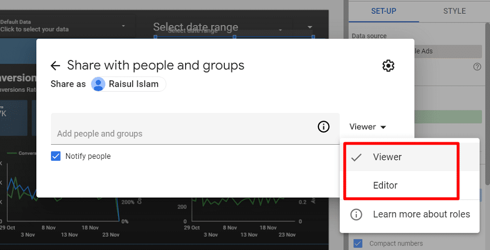 Assigning roles to the people while sharing reports