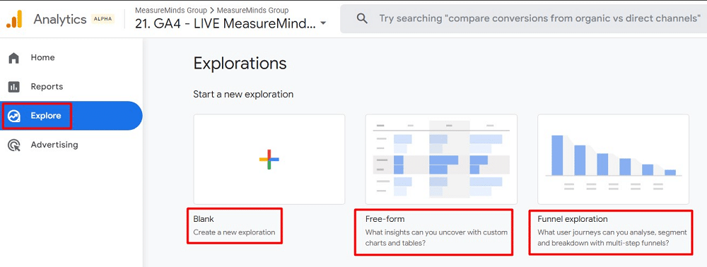 Explorations report in GA4