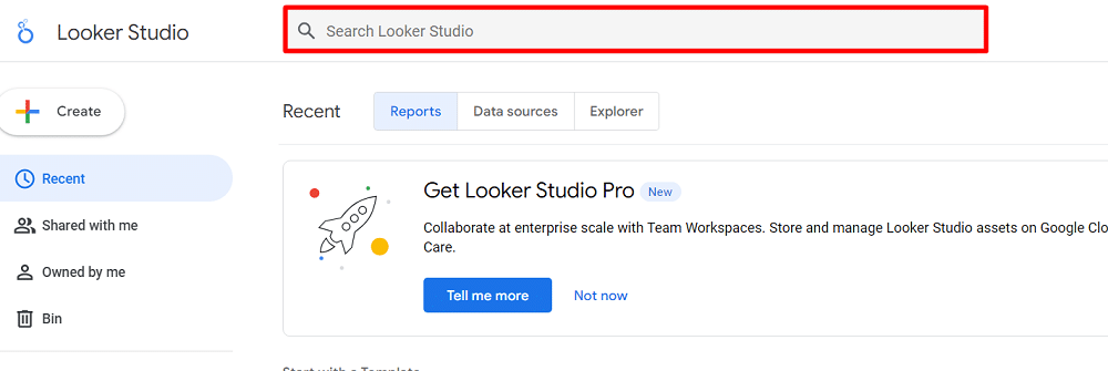 Search feature in google looker studio for finding reports