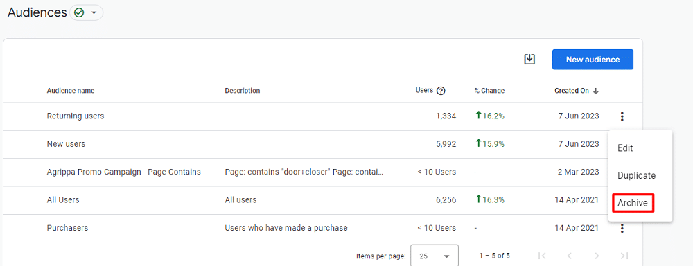 Option to archive an audience