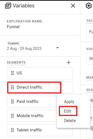 Editing option for an existed segment