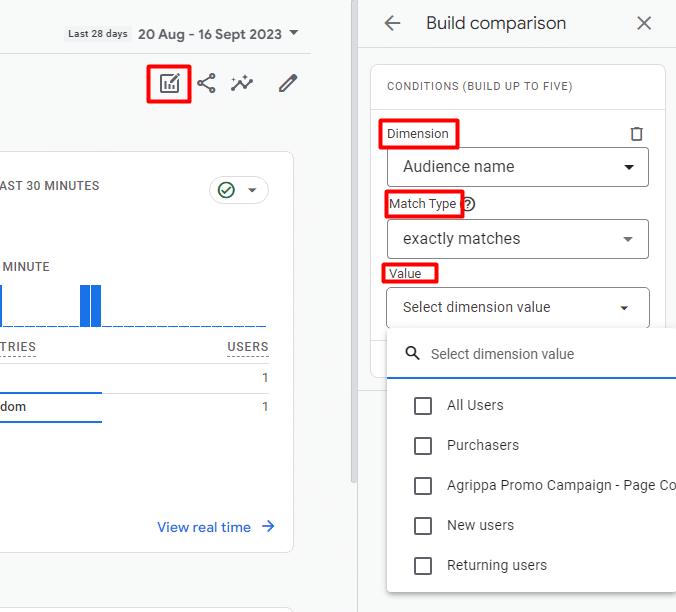 Creating comparison using audiences
