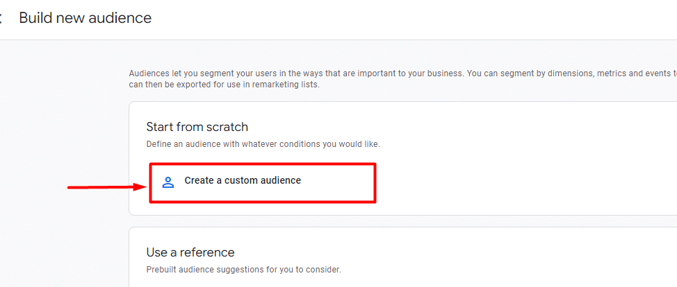 Button for creating custom audience