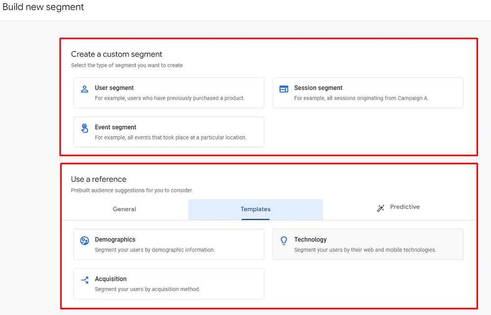 List of the type of segments available in GA4