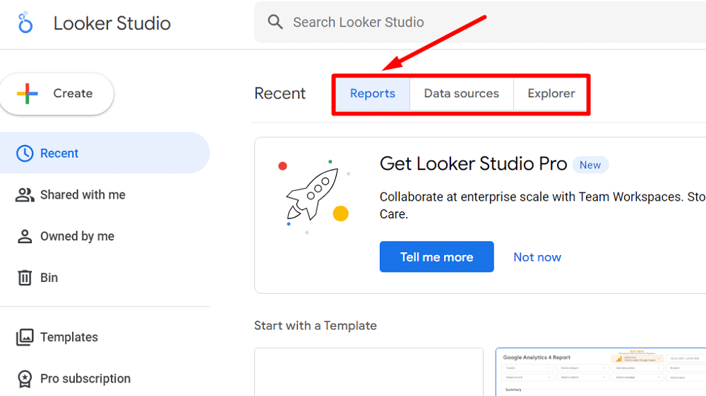 sections of Looker studion home page